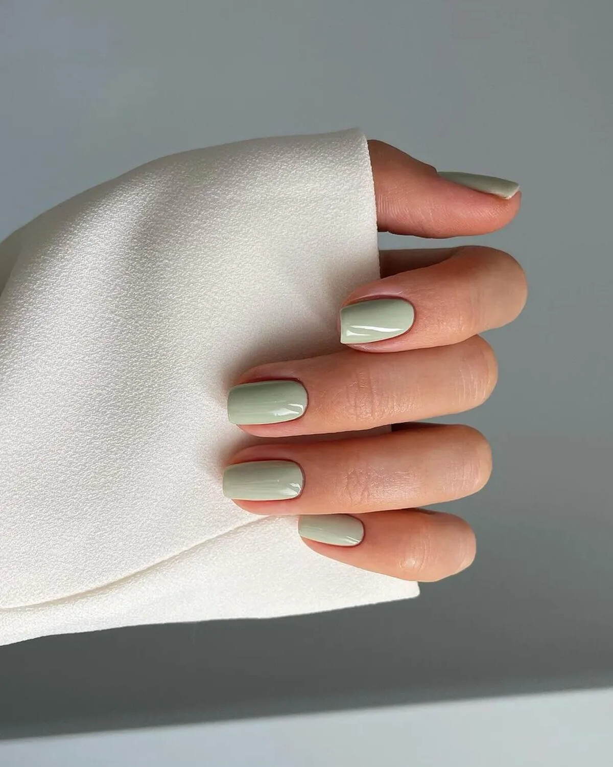 Muted Sage Green Glossy Square Nails Muted Sage Green Glossy Square Nails — Square Nails 2027