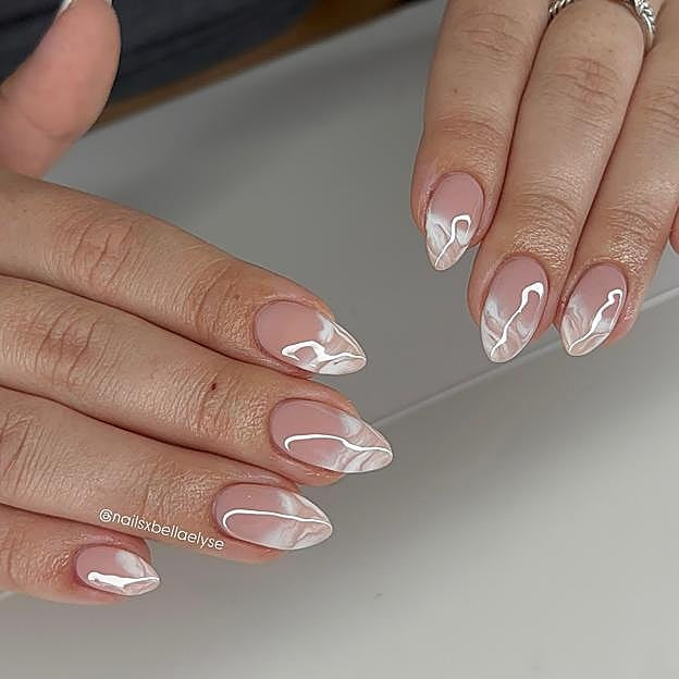 Abstract White Swirls On Sheer Base Visual Idea — Nail Designs 2027