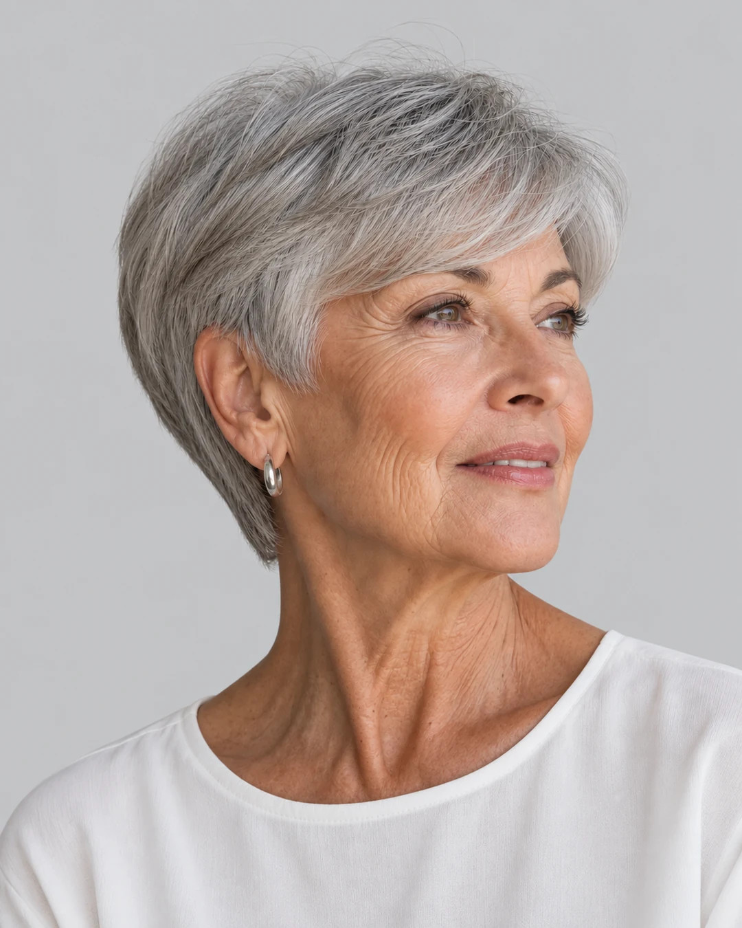 Sleek Grey Pixie With Side-Swept Bangs — Bangs 2027 for Women Over 60
