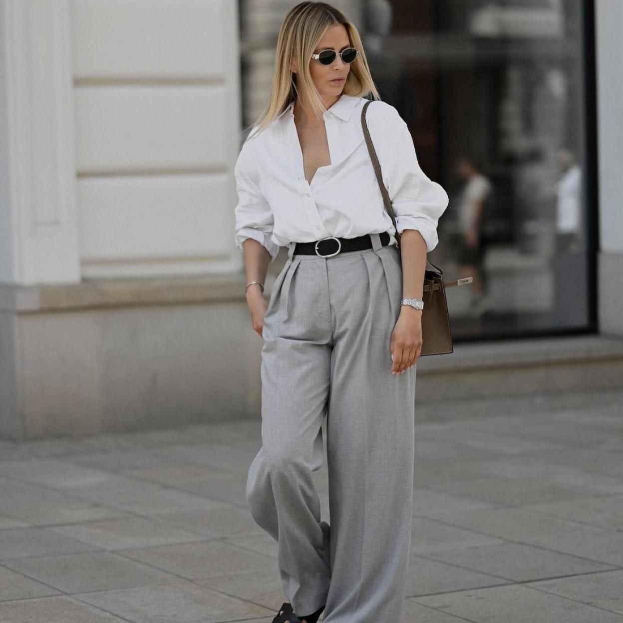 Crisp and Tailored: The Oversized White Shirt and Grey Trousers Ensemble Crisp and Tailored: The Oversized White Shirt and Grey Trousers Ensemble — Interview Outfits 2027