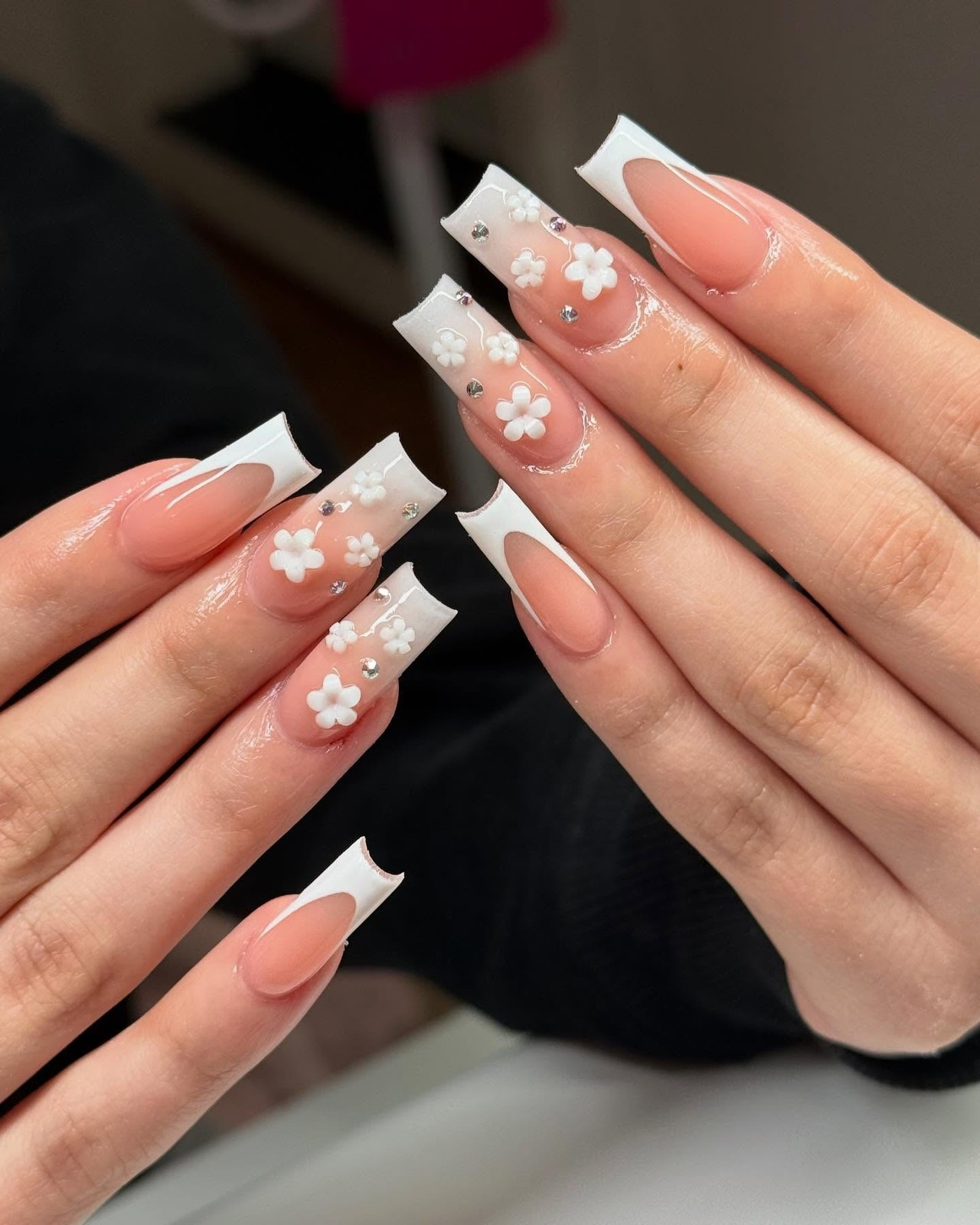 Extra-Long Floral Appliqué Birthday Coffin Nails — Birthday Nails Coffin 2027