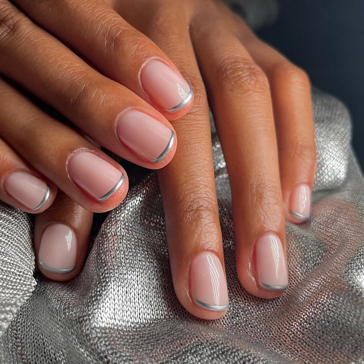 Minimalist Silver Outline Round Nails — Wedding French Tip Nails 2027