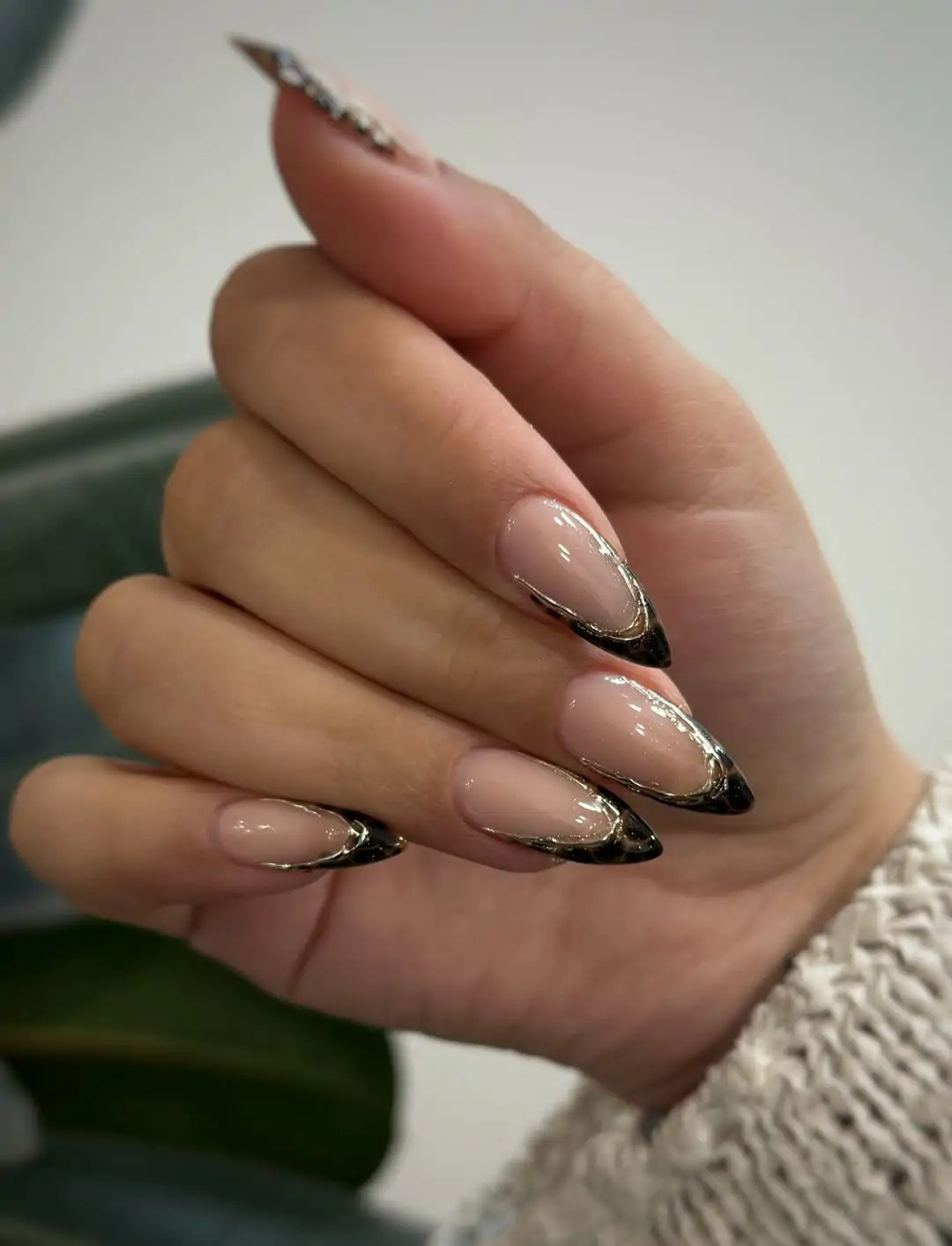 Black and Gold French Tip Stilettos — Nail Shapes 2027
