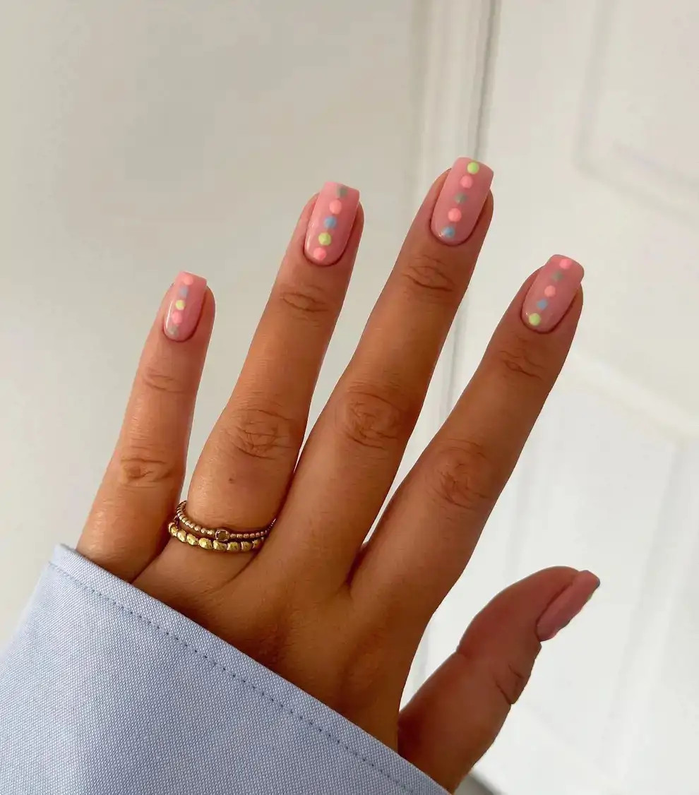 Pastel Dot Short Square Pink Nails — Nails 2027 for Teens