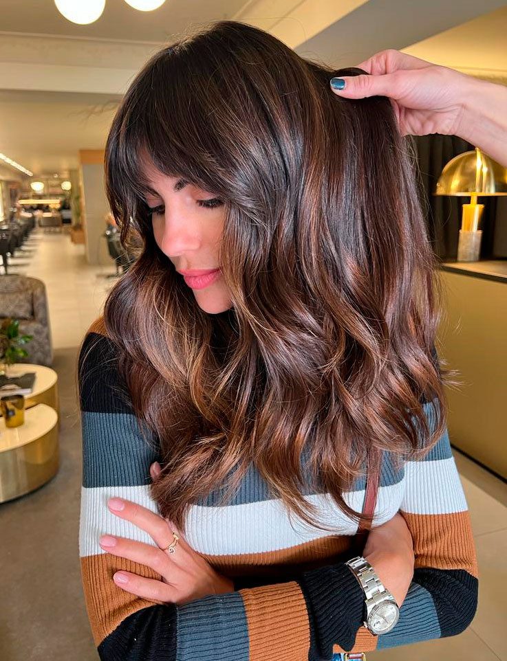 Layered Collarbone with Caramel Balayage Layered Collarbone with Caramel Balayage — Balayage Bangs 2027