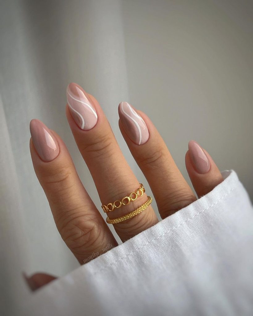 Taupe Swirl Accent Almonds Taupe Swirl Accent Almonds — Classy Simple Nail Designs 2027