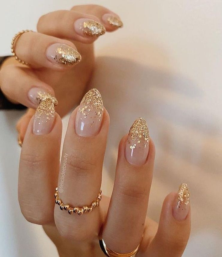 Gold Glitter Gradient Almond Nails Gold Glitter Gradient Almond Nails — Winter Glitter Nails 2027