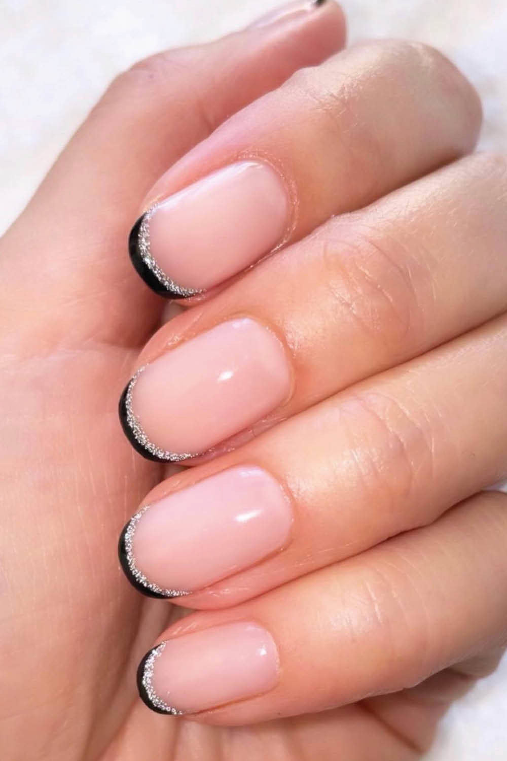 Sheer Pink Glitter French Tip Short Oval Nails Sheer Pink Glitter French Tip Short Oval Nails — Modest Nails 2027