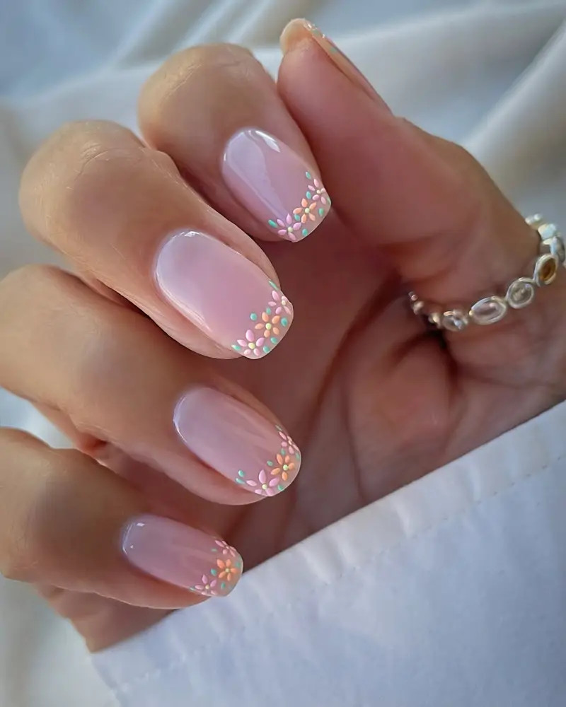 Floral Tip Short Oval Nails Floral Tip Short Oval Nails — Bridesmaid Nails 2027