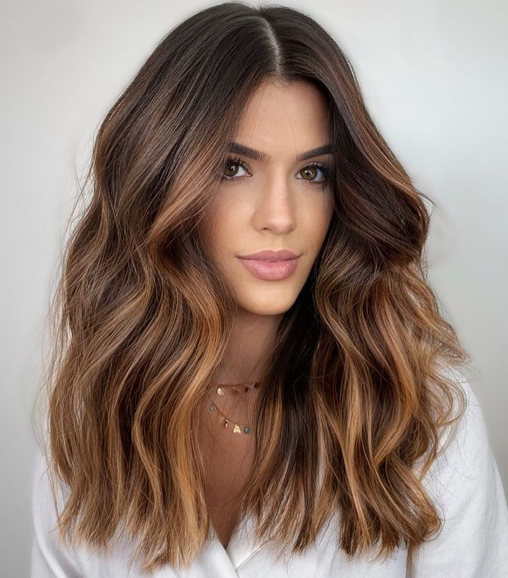 Collarbone Lob With Warm Caramel Blending — Caramel Balayage 2027