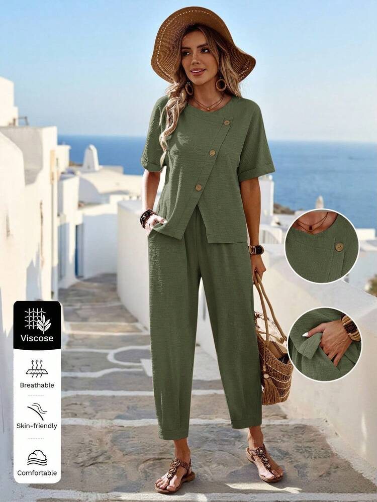 Olive Green Crochet Set with Straw Hat — Summer Country Concert Outfits 2027