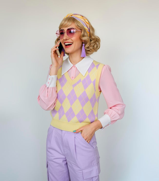 Playful 80s Pastels with an Argyle Sweater Vest — 80s Outfits 2027