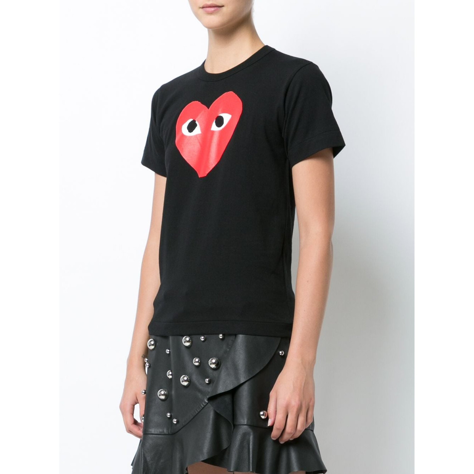 Black T-Shirt with Red Heart Graphic and Ruffled Skirt Black T-Shirt with Red Heart Graphic and Ruffled Skirt — Heart Outfits 2027
