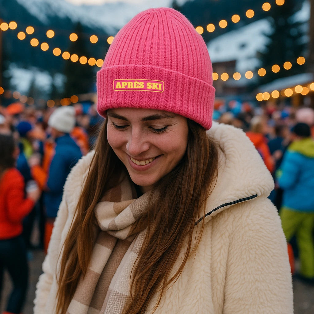 Cream Teddy Coat with "APRES SKI" Beanie Cream Teddy Coat with "APRES SKI" Beanie — Apres Ski Outfits 2027