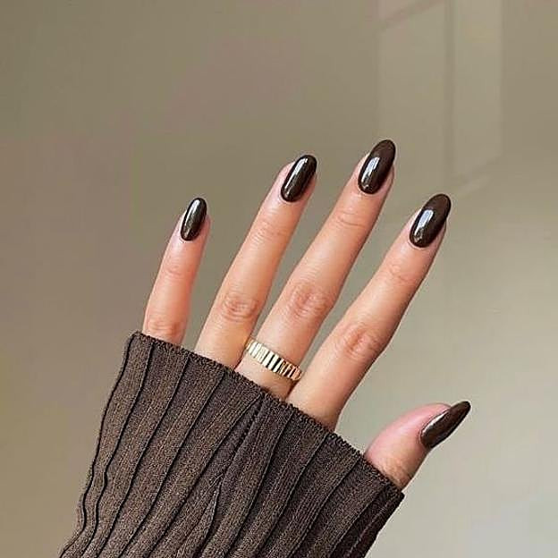High Gloss Deep Glossy Brown with Red Undertones Ovals — Espresso Nails 2027