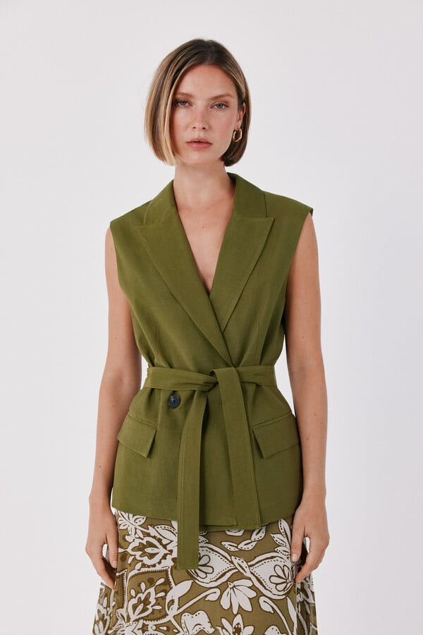Olive Green Blazer Vest with Tie Waist Olive Green Blazer Vest with Tie Waist — Vests 2027