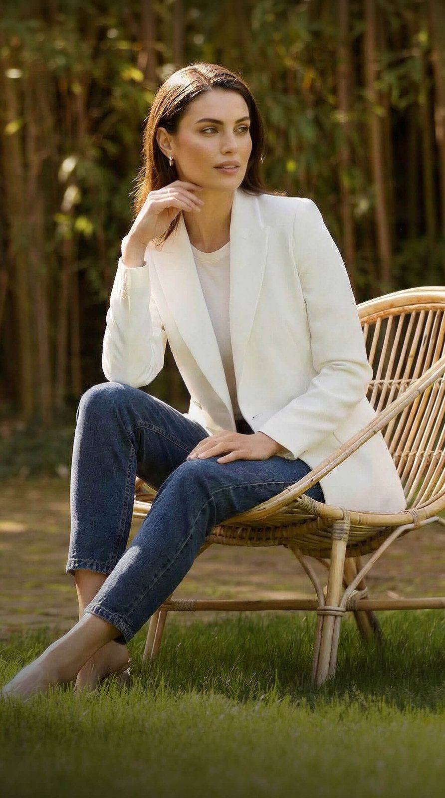 White Fitted Blazer with T-shirt and Slim Jeans — Fitted Blazer Outfits 2027