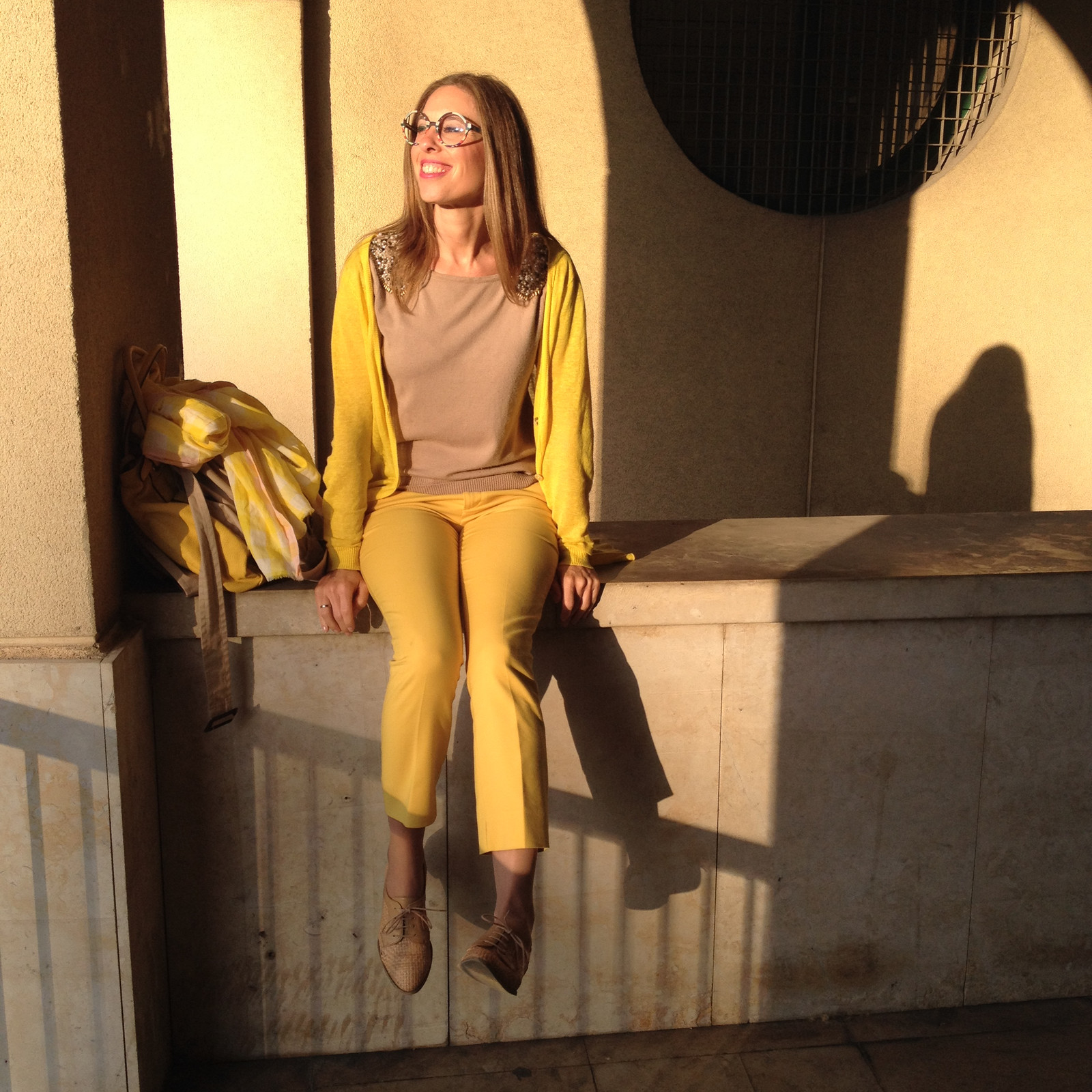 Casual Pale Yellow Knit Set with Tan Shoes Casual Pale Yellow Knit Set with Tan Shoes — Pale Yellow Outfits 2027