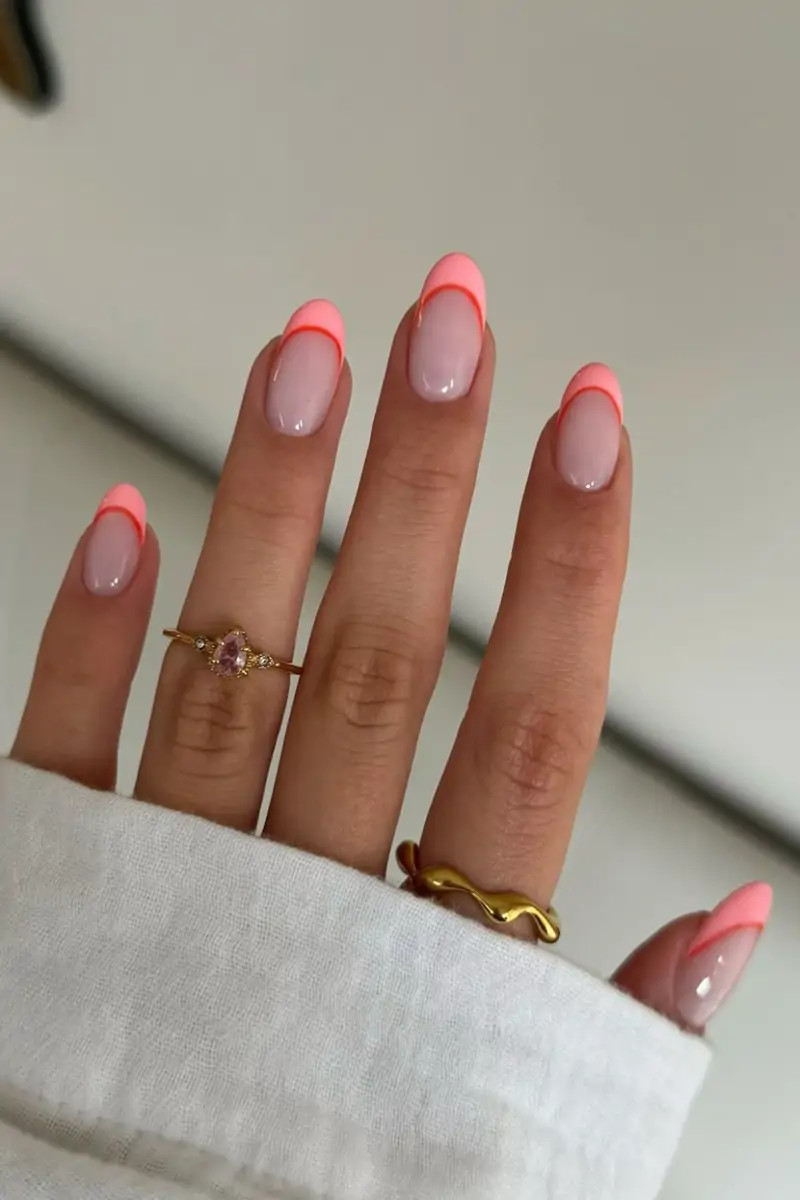 Thin Coral French Tip On All Nails Visual Idea — Coral Nails 2027