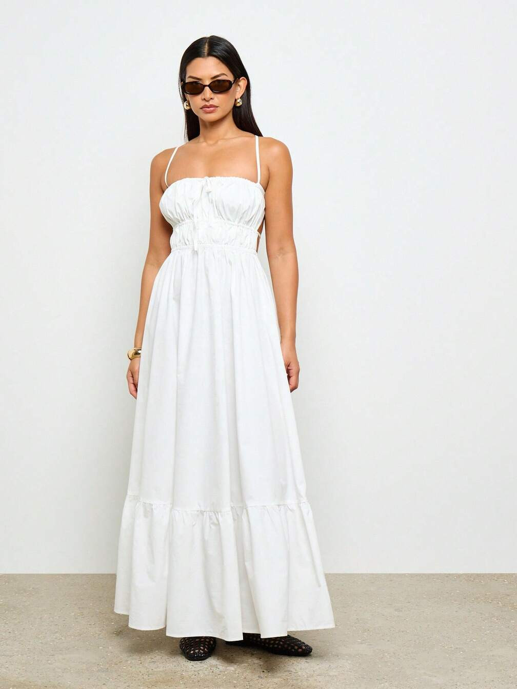 White Cotton Tiered Maxi Dress with Gathered Bust White Cotton Tiered Maxi Dress with Gathered Bust — Tiered Dresses 2027