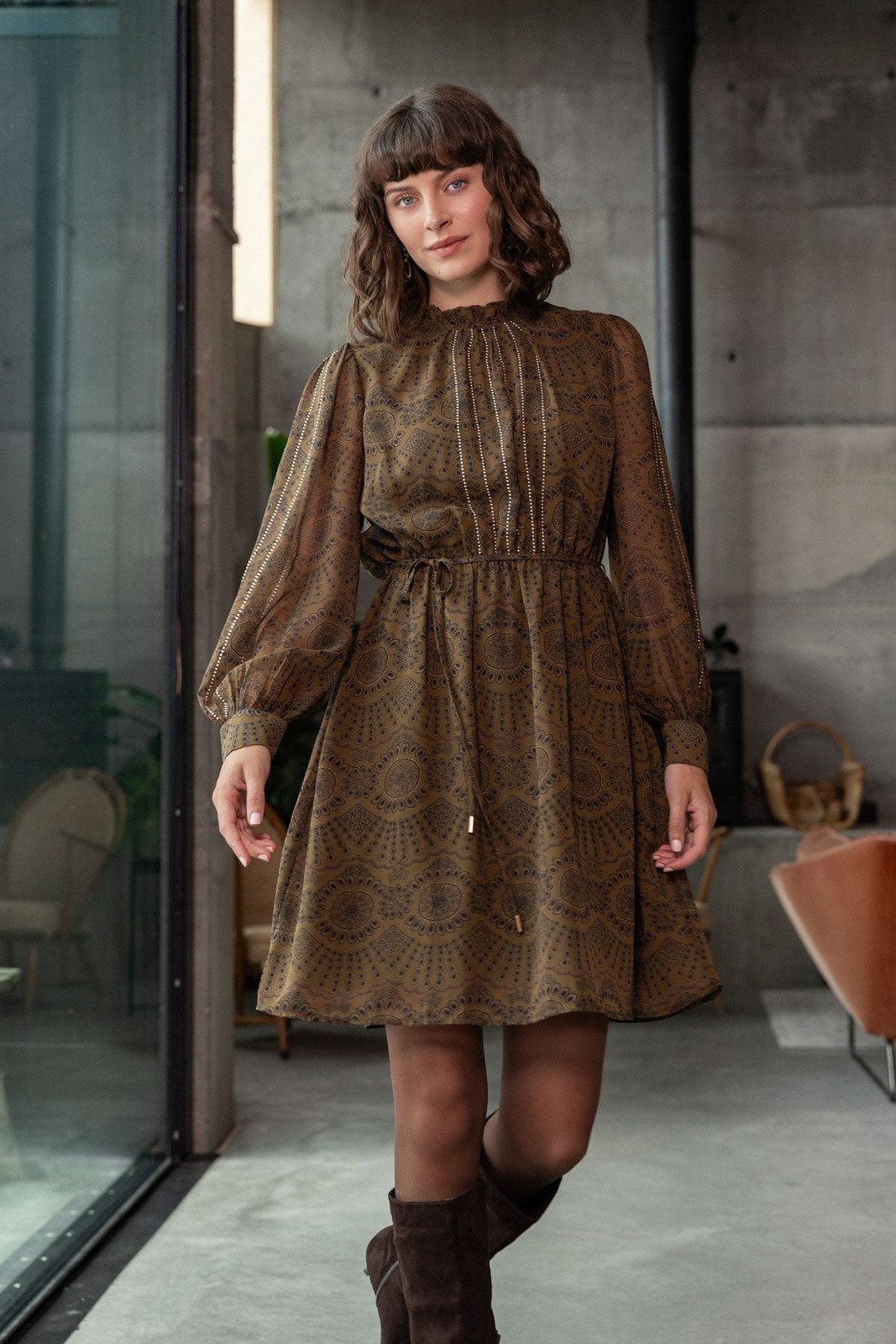 Olive Green Geometric Print Midi Dress for a Stylish Confirmation Olive Green Geometric Print Midi Dress for a Stylish Confirmation — Confirmation Outfits 2027