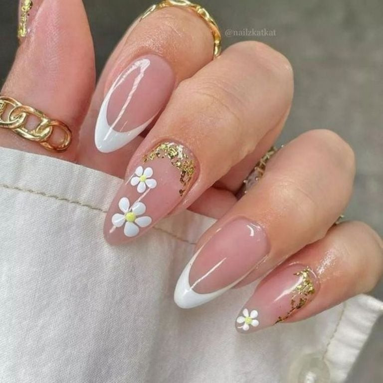 Sheer Nude with White Polka Dots — Prom Almond Nails 2027