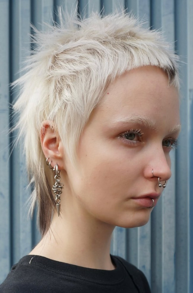 Platinum Pixie Mullet With Micro Bangs Platinum Pixie Mullet With Micro Bangs — Punk Hairstyles 2027