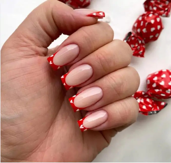 Glossy Visual Idea Glossy Visual Idea — Valentines French Tip Nails 2027