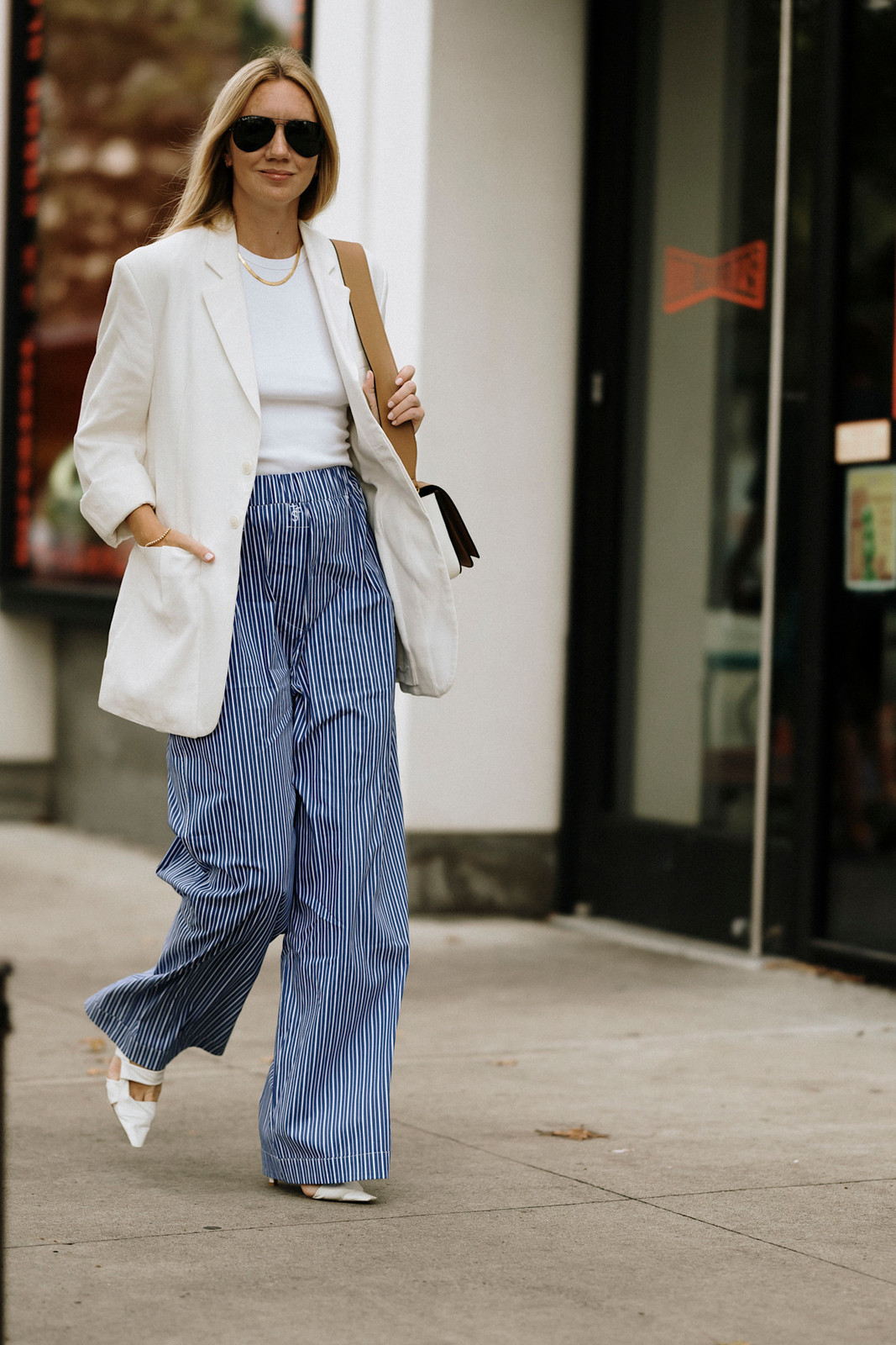 Striped Wide-Leg Trousers with Oversized Blazer Striped Wide-Leg Trousers with Oversized Blazer — Spring Trouser Outfits 2027