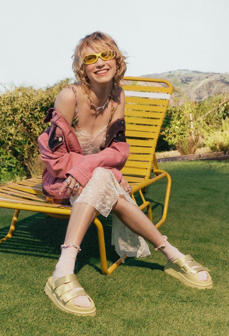 Lace Slip Dress with Pink Socks and Yellow Platform Sandals Lace Slip Dress with Pink Socks and Yellow Platform Sandals — Summer Outfits 2027 with Sandals