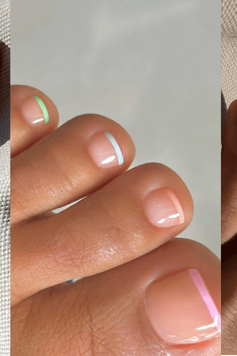 Thin Colored Lines On French Tips Visual Idea Thin Colored Lines On French Tips Visual Idea — Toe Nails 2027