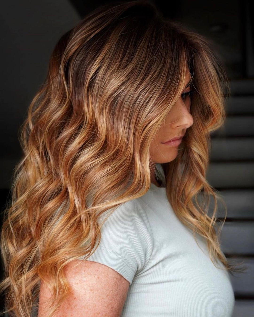 Curtain Bangs Warm Brown With Honey Blonde Balayage — Honey Brown Hair 2027