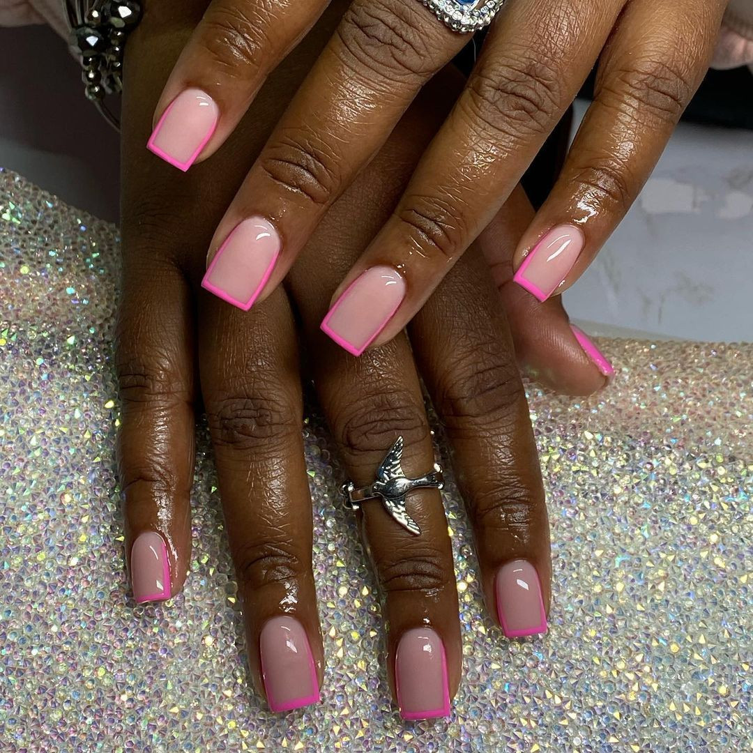 Thin Neon Pink French Tip Visual Idea Thin Neon Pink French Tip Visual Idea — Square Nails 2027