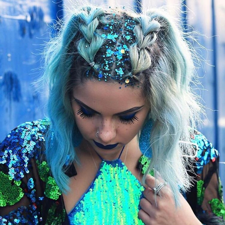 Sparkling Light Blue Braided Pigtails Sparkling Light Blue Braided Pigtails — Festival Braids 2027