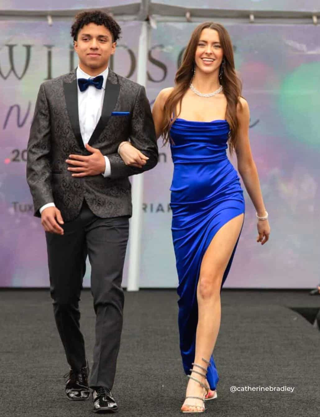 Royal Blue Satin and Patterned Suit: A Runway-Ready Prom Duo Royal Blue Satin and Patterned Suit: A Runway-Ready Prom Duo — Prom Couple Outfits 2027