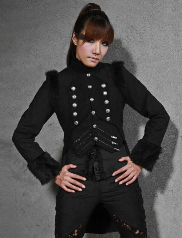 Military-Inspired: Jacket with Faux Fur Trim and Ruffled Shirt Military-Inspired: Jacket with Faux Fur Trim and Ruffled Shirt — Gothic Romantic Outfits 2027
