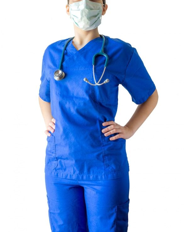 Royal Blue V-Neck Scrubs with Stethoscope and Mask — Nurse Outfits 2027