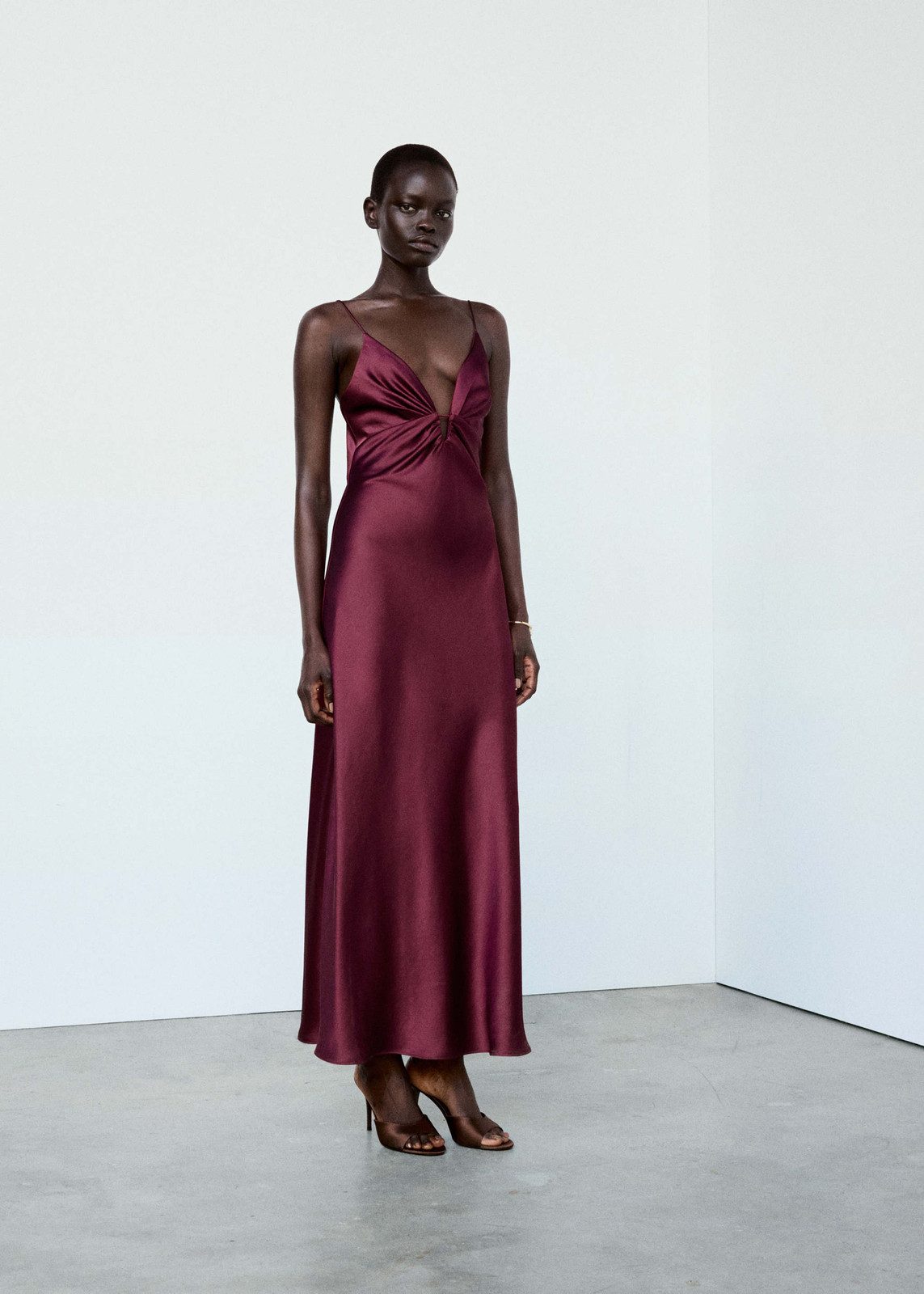 Deep Burgundy Satin Slip Dress with Twisted Neckline Deep Burgundy Satin Slip Dress with Twisted Neckline — Going Out Dresses 2027