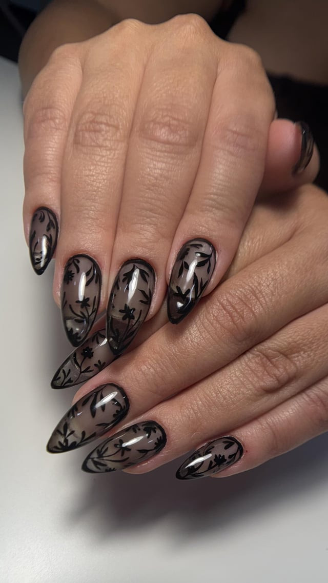 Black Floral Lace Pattern On All Nails Visual Idea Black Floral Lace Pattern On All Nails Visual Idea — Lace Nails 2027