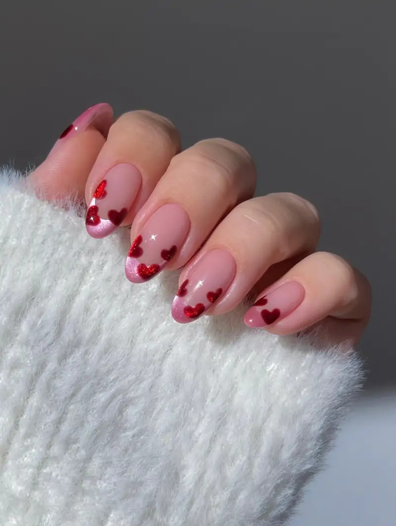 Glitter Heart French Tip Almond Nails Glitter Heart French Tip Almond Nails — Heart Nails 2027