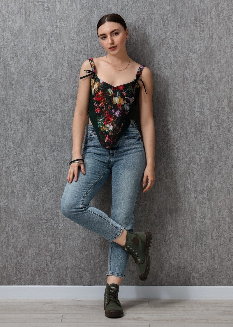 Edgy Everyday: Bandana Floral Corset with Straight-Leg Jeans Edgy Everyday: Bandana Floral Corset with Straight-Leg Jeans — Floral Corset Top Outfits 2027