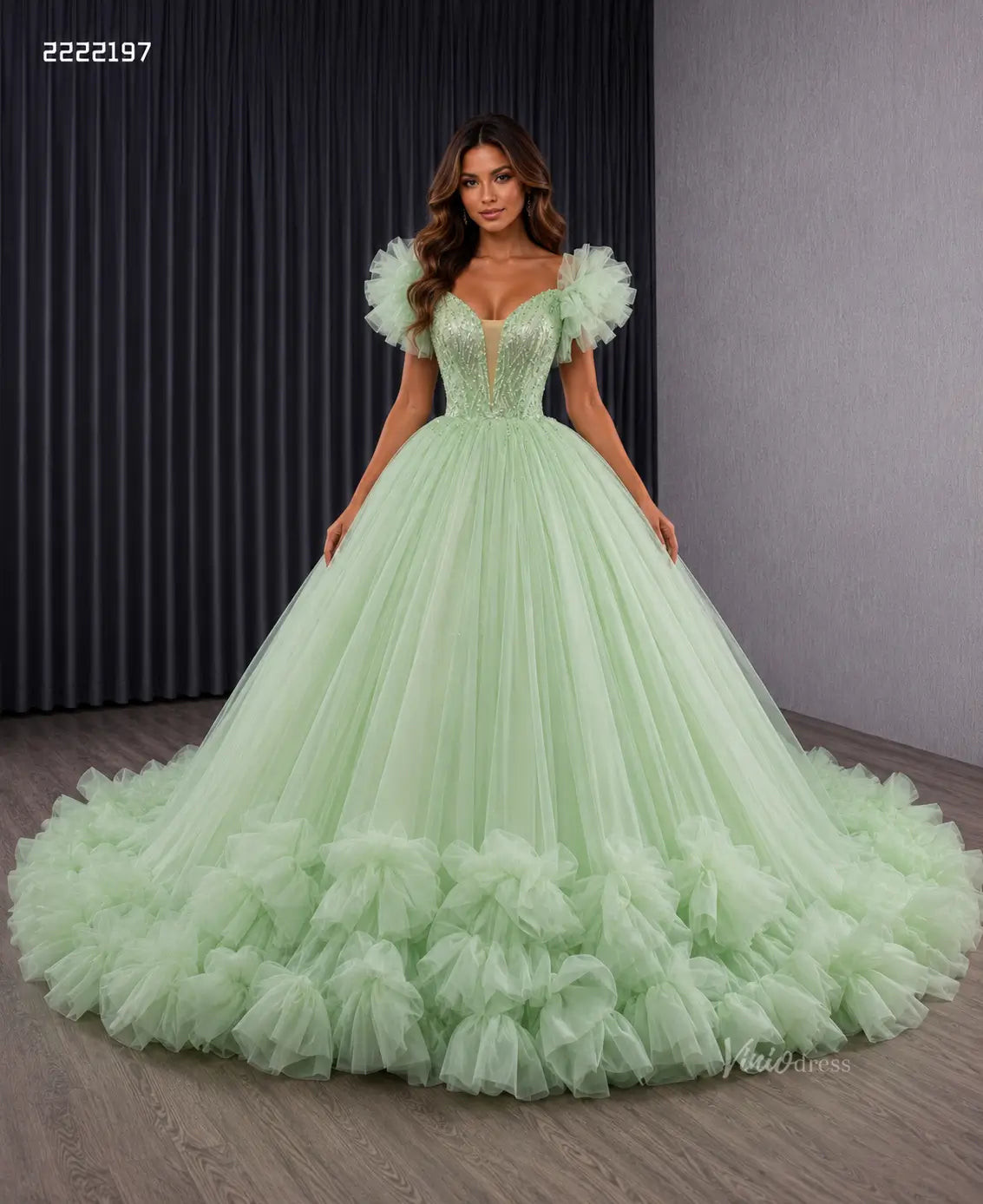 Voluminous Mint Green Ball Gown with Sparkly Bodice Voluminous Mint Green Ball Gown with Sparkly Bodice — Sweet 16 Dresses 2027