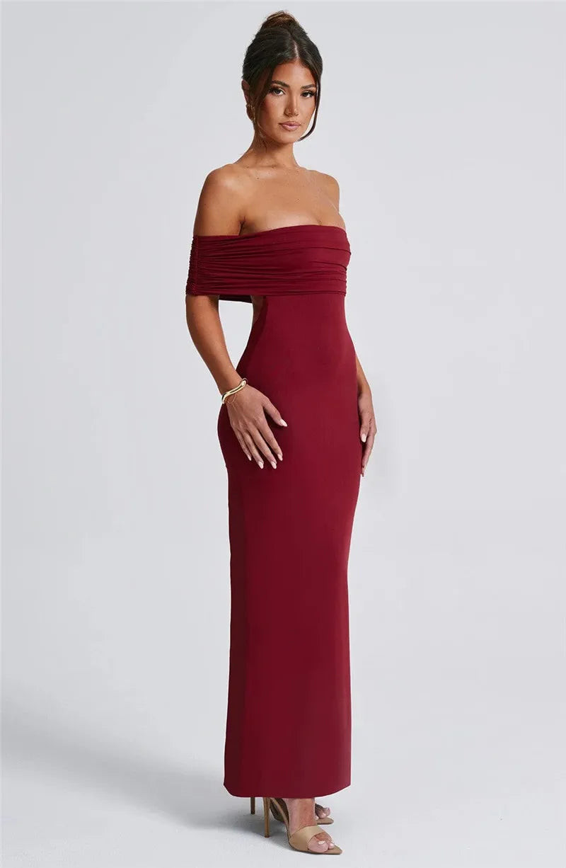 Burgundy Ruched Off-the-Shoulder Maxi Dress Burgundy Ruched Off-the-Shoulder Maxi Dress — Off the Shoulder Dresses 2027