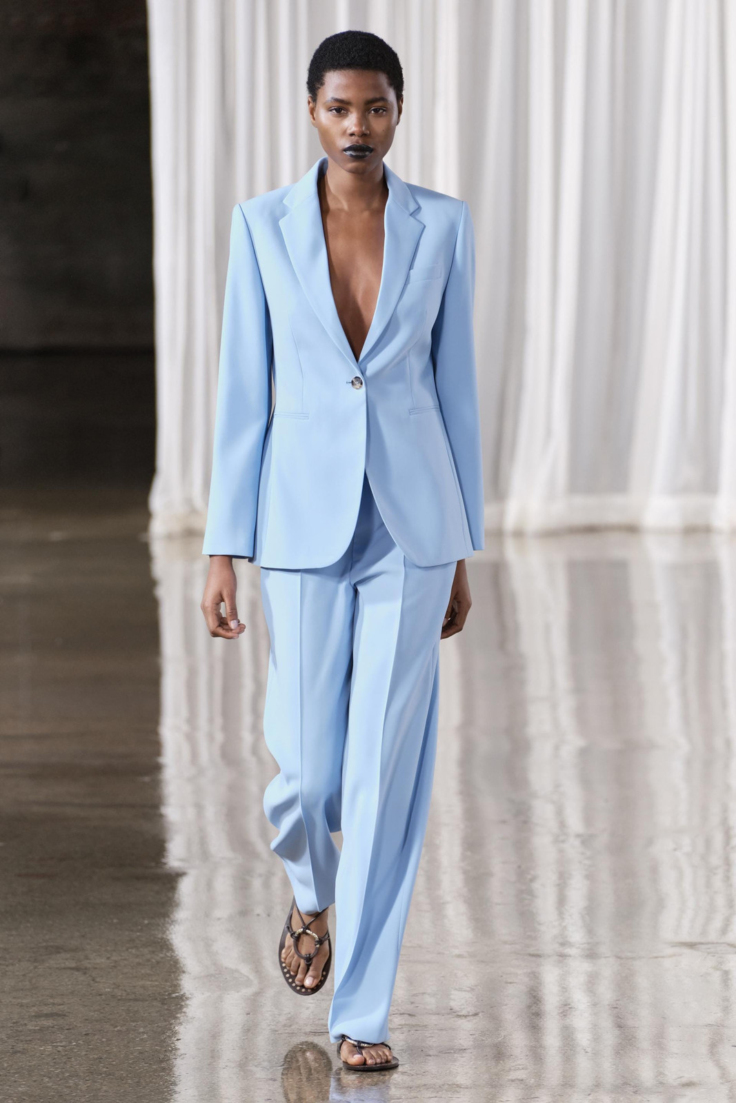 Sharp Tailoring in a Sky Blue Pant Suit Sharp Tailoring in a Sky Blue Pant Suit — Sky Blue Outfits 2027