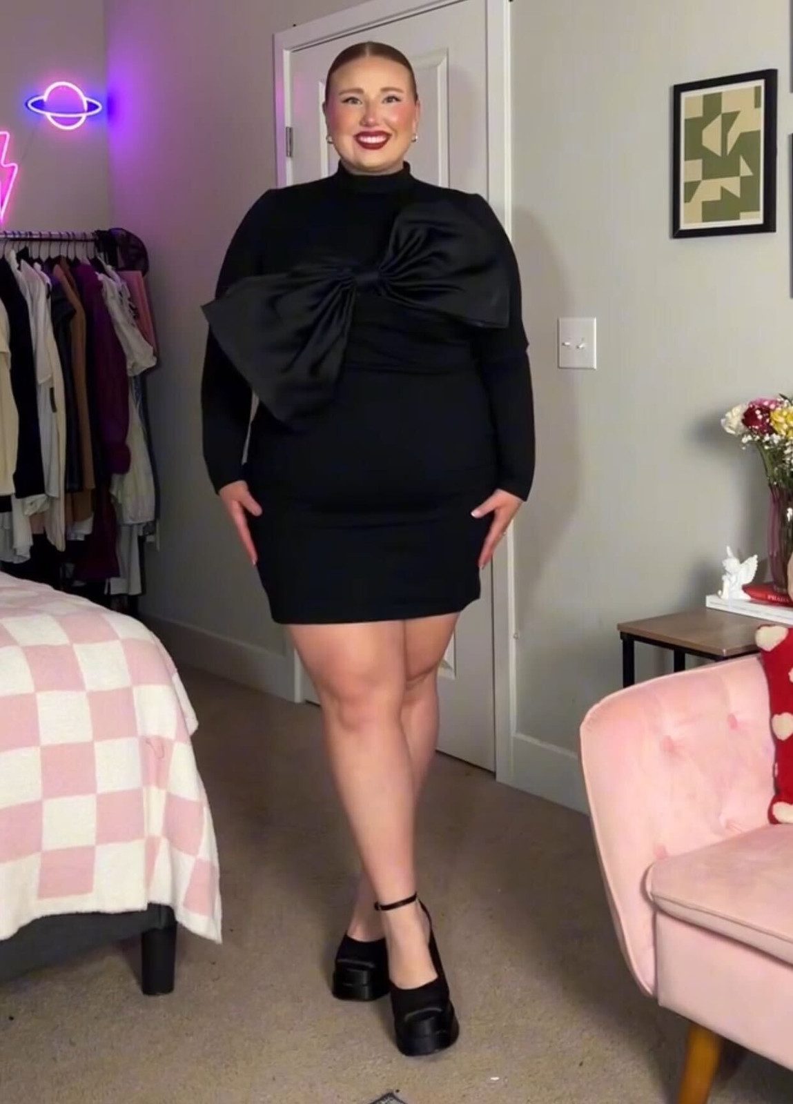 Bold Bow Detail: Black Mini Dress with Satin Accent — Holiday Party Outfits 2026