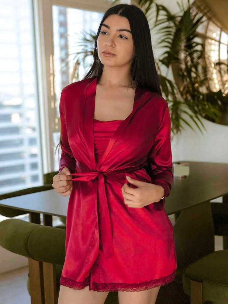 Red Slip Dress Red Robe Outfit Idea — Red Valentines Outfits 2027