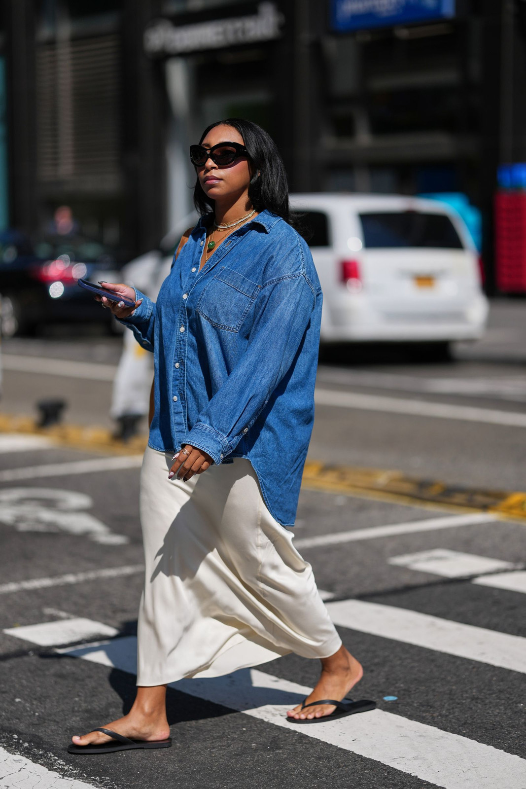 Denim Shirt and Ivory Slip Skirt for Relaxed Street Style — Slip Skirt Outfits 2027