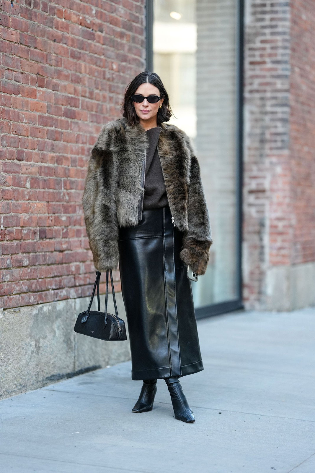 Cropped Faux Fur Jacket with Leather Midi Skirt Cropped Faux Fur Jacket with Leather Midi Skirt — Faux Fur Outfits 2027
