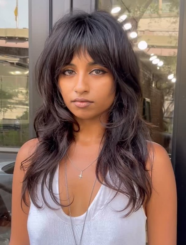 Textured Shag With Full Bangs Textured Shag With Full Bangs — Bangs 2027 for Thick Hair