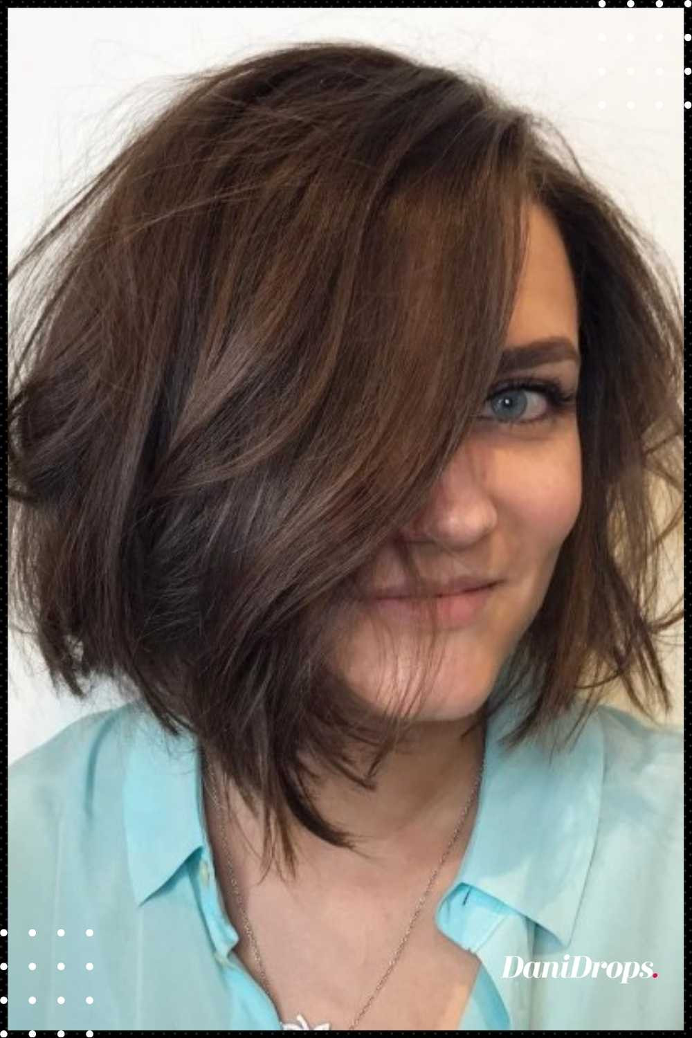 Front View Dark Brown Layered Bob With Side Swept Bangs Front View Dark Brown Layered Bob With Side Swept Bangs — Layered Bob 2027